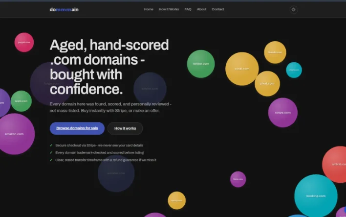 Screenshot of the dommmain.com homepage